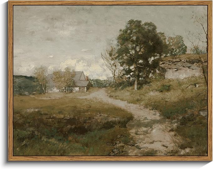 InSimSea Framed Canvas Wall Art Vintage Decor, Room Decor Rural Path Landscape Paintings Prints, Farmhouse Wall Art for Living Room, Vintage Countryside Pictures for Bathroom Wall Decor, 11"x14"