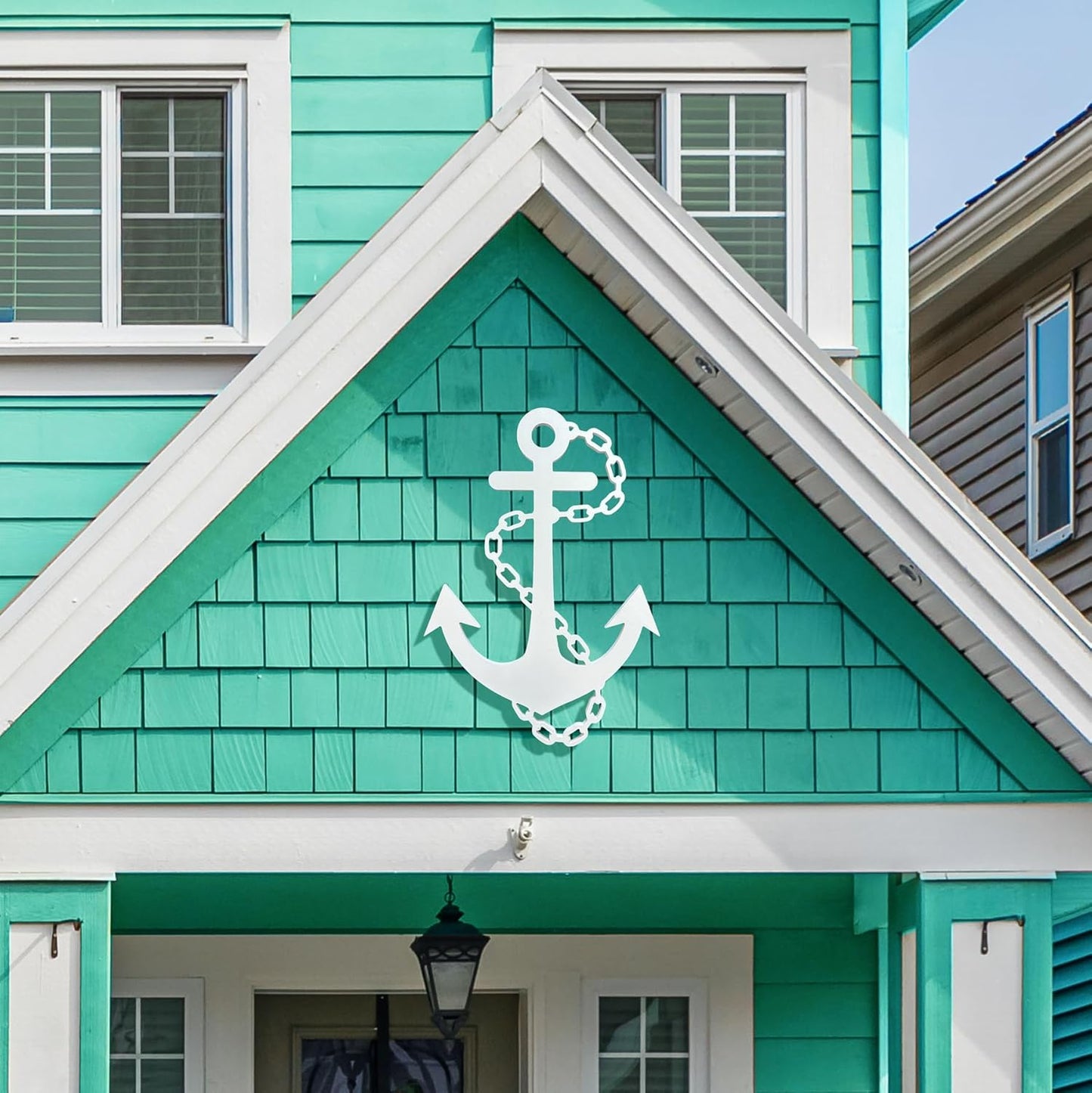 Outdoor Anchor Wall Decor, Nautical Beach House Sign, Weatherproof PVC Anchor with Chain, Ocean Marine Art for Indoor Outdoor Use, 2 Foot