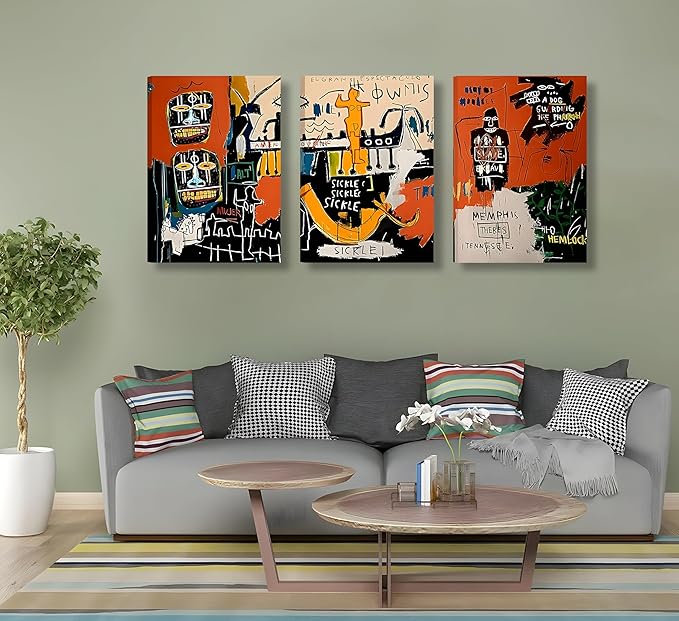Framed 3pcs Modern Colorful Graffiti Wall Art Street Canvas Prints Posters Modern Abstract Paintings Wall Decor for Urban Home Living Room Bedroom Bathroom Office Home Decoration