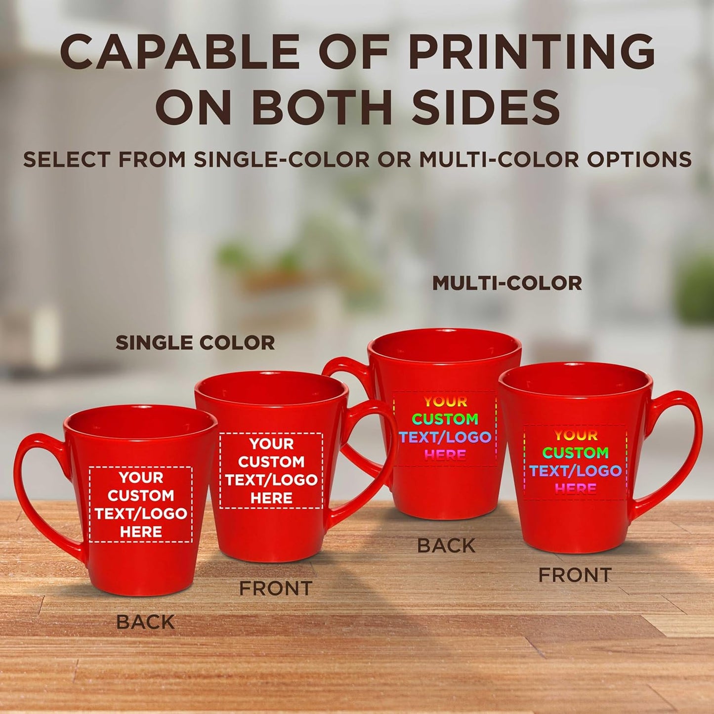 DISCOUNT PROMOS Custom Glossy Ceramic Latte Coffee Mug 12 oz. Set of 10, Personalized Bulk Pack - Perfect for Tea, Espresso, Cappuccino, Hot Cocoa - Red