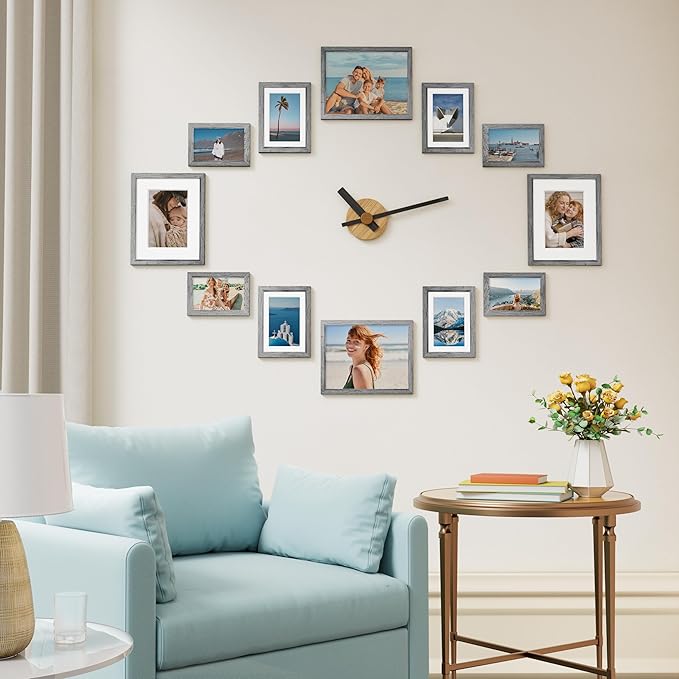 Vittanly 12 Pack Picture Frames Collage Wall Decor for Mounting or Tabletop Display, Gallery Wall Frame Set for Family, Multi Sizes Including 4pcs 8x10, 4pcs 5x7, 4pcs 4x6, Grey