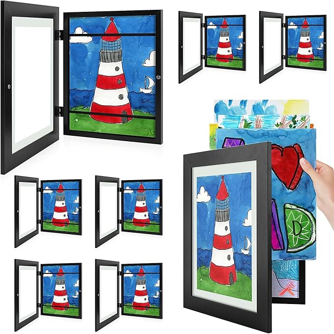 Golden State Art, 8.5x11 Kids Art Frames, Front-Opening Picture Frame Great for Kids Drawings, Artworks, Children Art Projects, Schoolwork, Home or Office (Black, Set of 8)