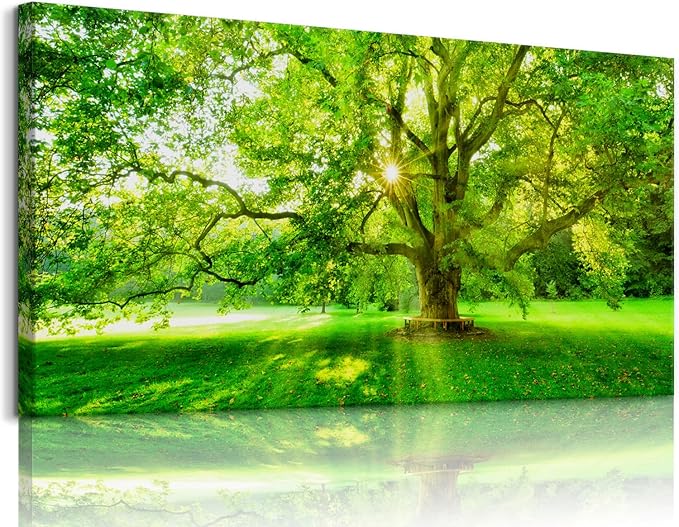 Bamdeya Large Picture Living Room Wall Art Forest Canvas paintings Trees wall decor Green Artwork for Walls Sunset Landscape Wall Art Bedroom Wall Decor Dining Room Home Office Decorations