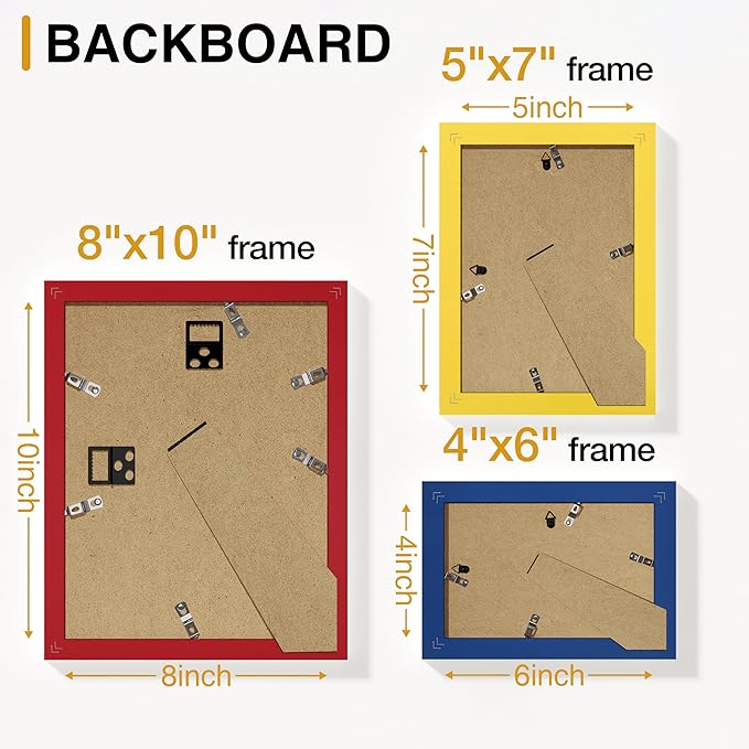Vittanly 12 Pack Picture Frames Collage Wall Decor for Mounting or Tabletop Display, Gallery Wall Frame Set for Family, Multi Sizes Including 4pcs 8x10, 4pcs 5x7, 4pcs 4x6, Red & Yellow & Blue