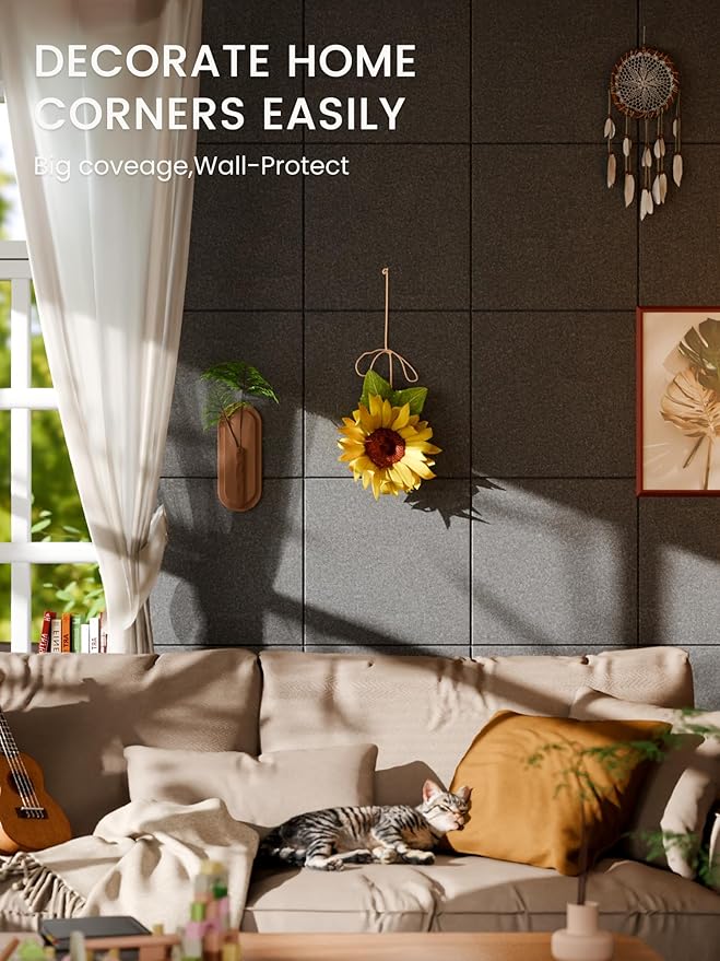 Bumusty Large Cork Board 36" x 24" Alternative - 6 Pack Felt Wall Tiles with 40 Safe Removable Adhesive Tabs, 30 Pushpins, Cork Boards for Walls Pin Board Bulletin Board Office Decor (Charcoal Gray)