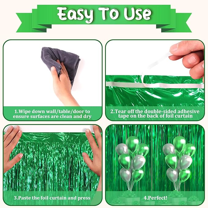 3.3 x 6.6 ft Foil Fringe Backdrop Curtains, Tinsel Streamers Party Decorations, Fringe Backdrop for Birthday, Baby Shower, Gender Reveal, Graduation (6, Green)