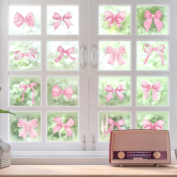 A1diee Bowtie Decal Pink Bow Wall Stickers - 60Pcs Watercolor Coquette Aesthetic Wall Stickers Light Pink Bow Knot Wall Art Decor Vinyl Peel and Stick Room Decor for Kindergarten Nursery Bedroom