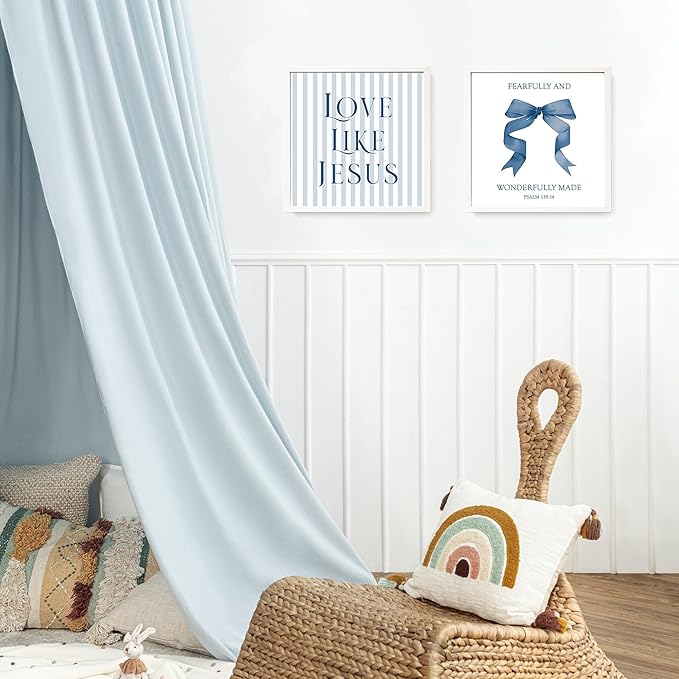 LARTSFRO Coquette Navy Blue Bow Jesus Wall Art Decor Posters, Blue Bow Christian Room Bedroom Bathroom Wall Art Decor Aesthetic for Teen Girls College Gifts, Inspirational Bible Verses Bow Wall Decor, 10x10 Inch Set of 4 Bow Pictures(UNFRAMED)