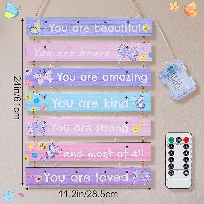 FIOBEE Girls Room Décor for Teen Girls Boys with LED Light Wall Decor for Bedroom Motivational Inspirational Wall Art Girl Room Decoration for Kids Studyroom, 8 Kinds of Lights, Purple Butterfly