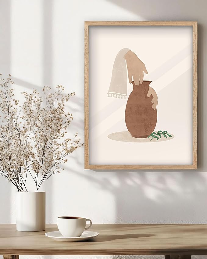 KensTro Natural OAK Wood Beige Boho Christian Framed Wall Art, 16x20 in Mid Century Christian Religious Canvas Wall Art,We are the Clay, You are the Potter, Isaiah 64:8,1Pack for Living Room Bedroom