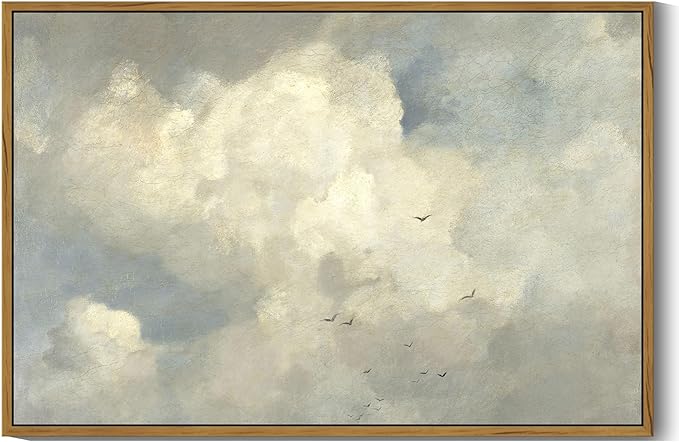 SHENIFY Vintage Landscape Framed Wall Art Sky Cloud Nature Farmhouse Decor Retro Classical Painting for Hallway Living Room Bedroom Dining Room - 24x36in Natural Framed