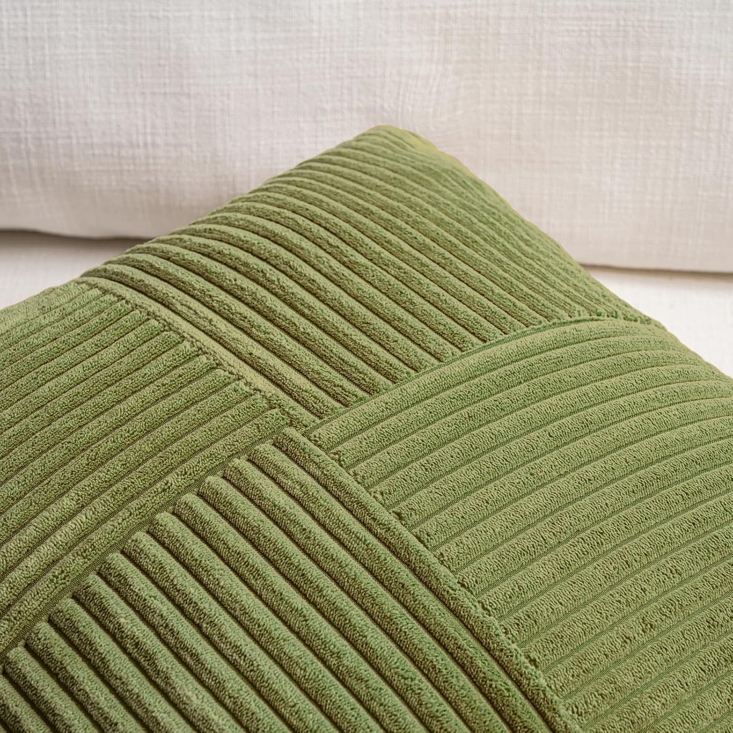 Fancy Homi 2 Packs Moss Green Euro Decorative Throw Pillow Covers 28x28 Inch for Bedroom Couch Bed, Farmhouse Boho Home Decor, Soft Corss Corduroy Patchwork Textured Square Cushion Case 71x71 cm