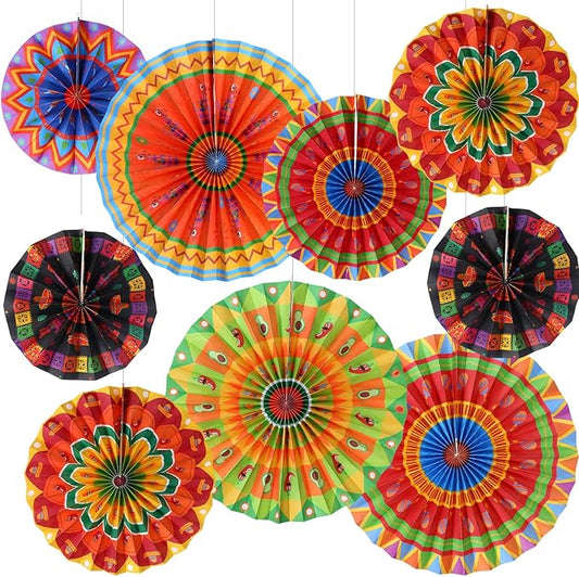 Outus 18 Pcs Mexican Fiesta Hanging Paper Fans Decorations Fiesta Party Supplies Cinco De Mayo Ceiling Wall Decor for Taco Tuesday Event Decor Luau Event Photo Props Carnival Supplies