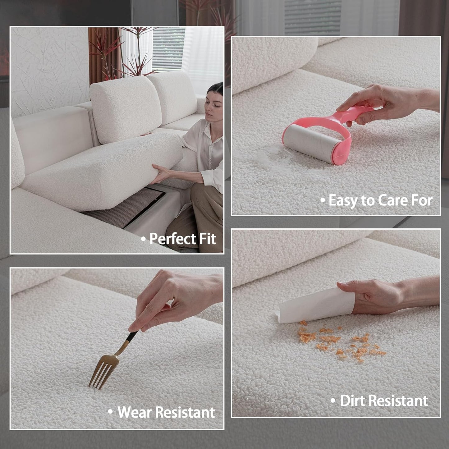Couch Cushion Covers for Sectional Sofa, Stretch Soft Sofa Slipcovers Washable Wear-Resistant Universal Furniture Protector for Living Room(3 Seaters Covers+1 Chaise Cover, Ivory)