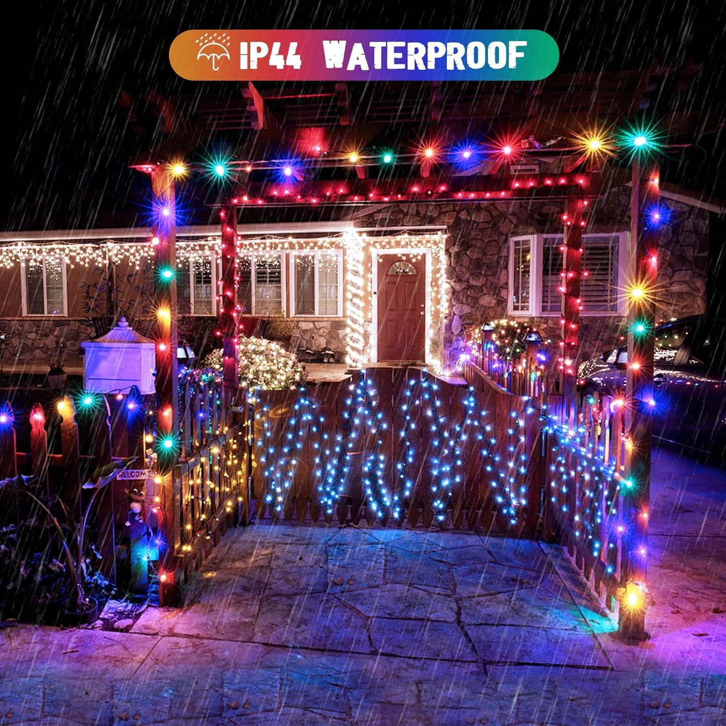 JMEXSUSS 2 Pack White and Multicolor Solar Christmas Lights, Total 400 LED 151FT Color Changing Solar String Lights Outdoor Waterproof for Outside Yard Tree Christmas Decorations