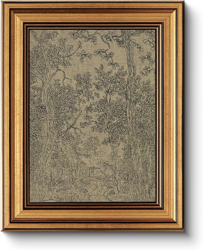 HUARCEY Gold Framed Canvas Wall Art, Antique Sketch Landscape Pictures Vintage Decor, Bedroom Kitchen Shelf Decor, Dark Moody Retro Country Farmhouse Canvas Paintings, 8x10inch