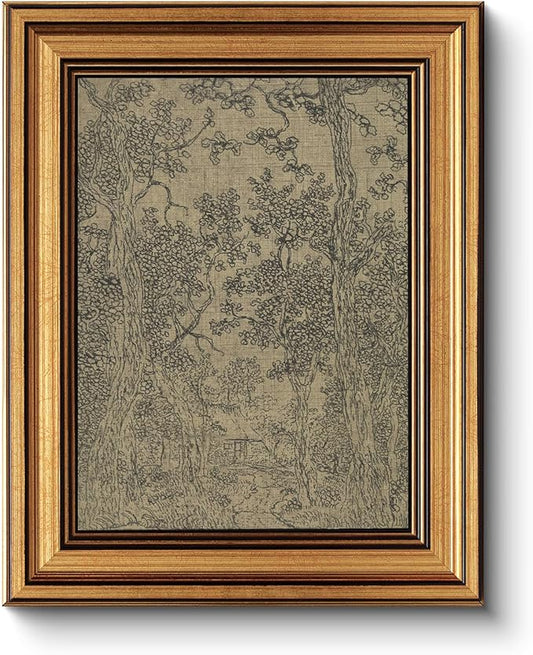 HUARCEY Gold Framed Canvas Wall Art, Antique Sketch Landscape Pictures Vintage Decor, Bedroom Kitchen Shelf Decor, Dark Moody Retro Country Farmhouse Canvas Paintings, 8x10inch