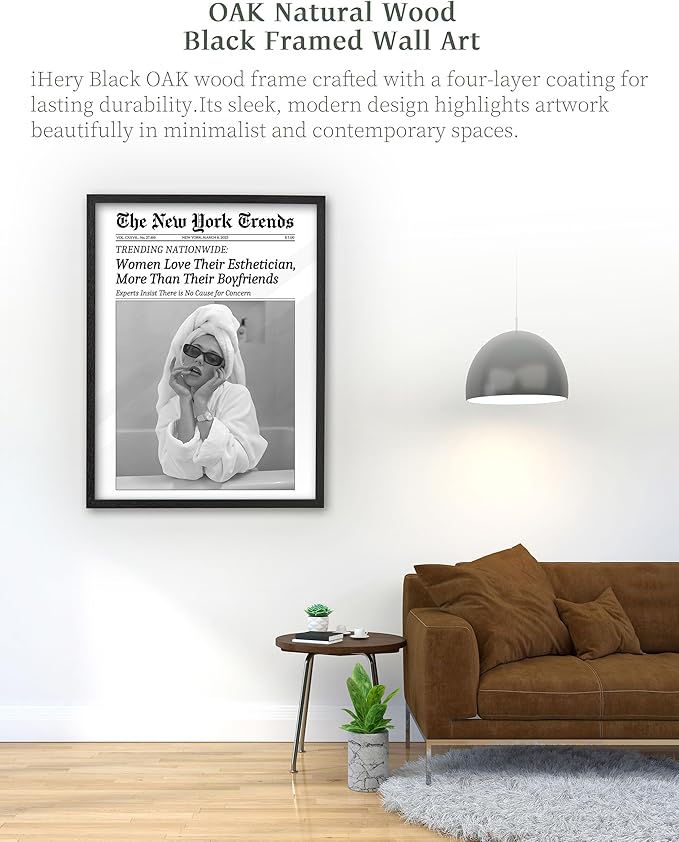 iHery Premium Natural Black OAK Wood 16x20in Trendy Framed Wall Art, Vintage Women Love Their Esthetician,More Than Their Boyfriends Canvas Wall Decor For Salon Dorm Bedroom Living Room 1Pack