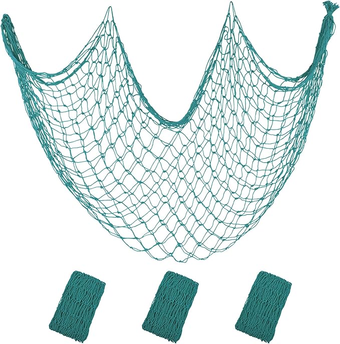 ZUEXT Aqua Decorative Fishing Net 5x10 ft, 3 Pack Large Picture Fish Net, Wall Photo Hanging Fishnet Decor for Nautical Mermaid Pirate Ocean Themed Hawaii Beach Under the Sea Party Decorations