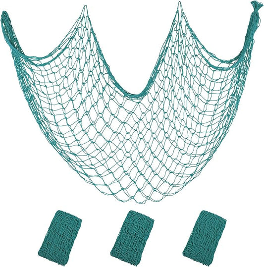 ZUEXT Aqua Decorative Fishing Net 5x10 ft, 3 Pack Large Picture Fish Net, Wall Photo Hanging Fishnet Decor for Nautical Mermaid Pirate Ocean Themed Hawaii Beach Under the Sea Party Decorations