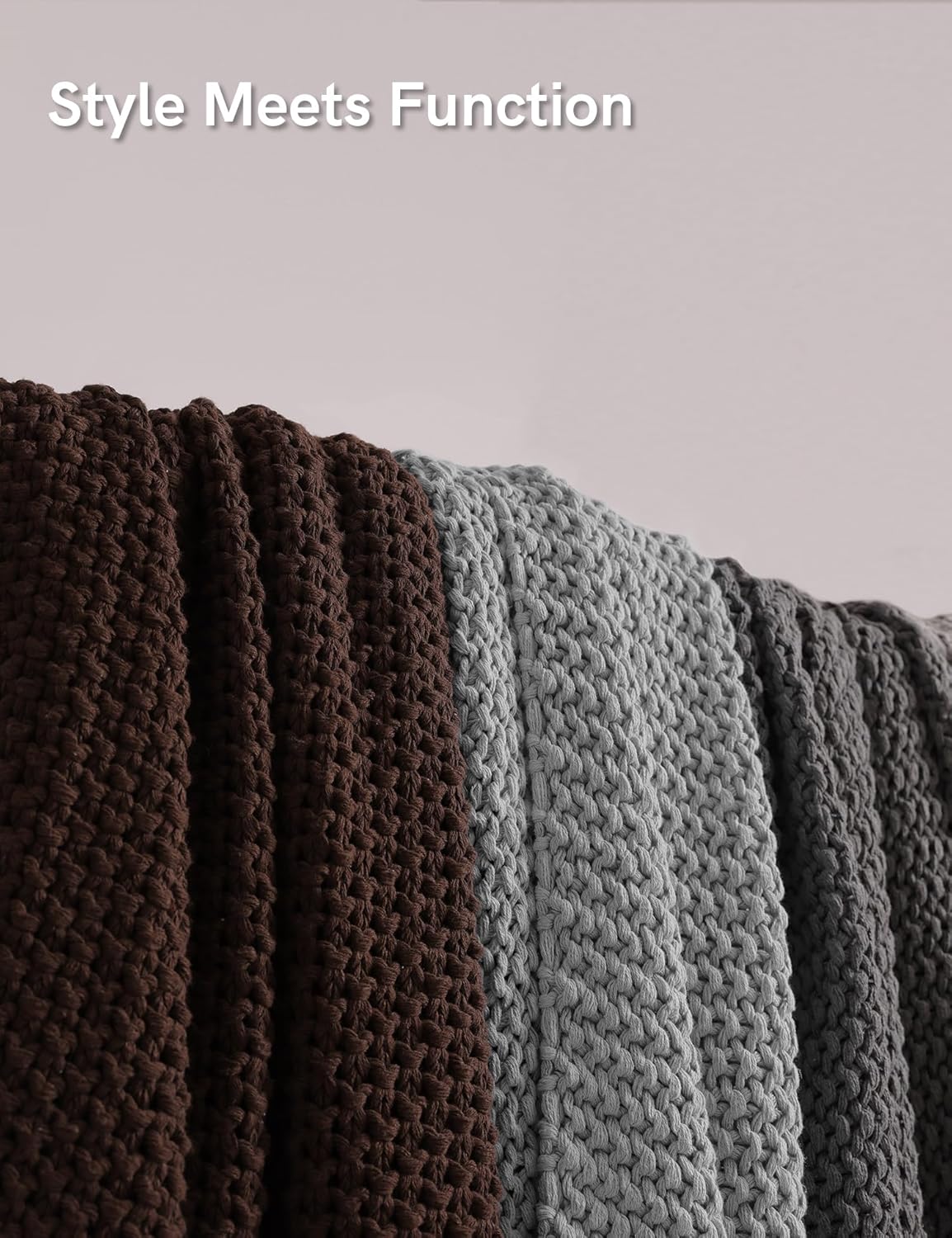YnM Chunky Cotton Knit Throw Blanket, Cable Knit Throws for Bed Couch Sofa, Comfy & Relaxing, Decorative Piece for Farmhouse Modern Boho Rustic Scandinavian Chic Vibe, Quarry Grey 80x87 Inches