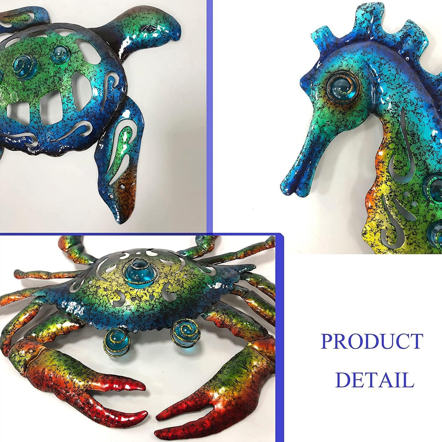 Weibefee Metal Sea Turtle Seahorse Crab Beach Themed Bathroom Wall Art Decor, Ocean Themed Wall Decorations for Home Bathroom,10 Inch, Set of 3…
