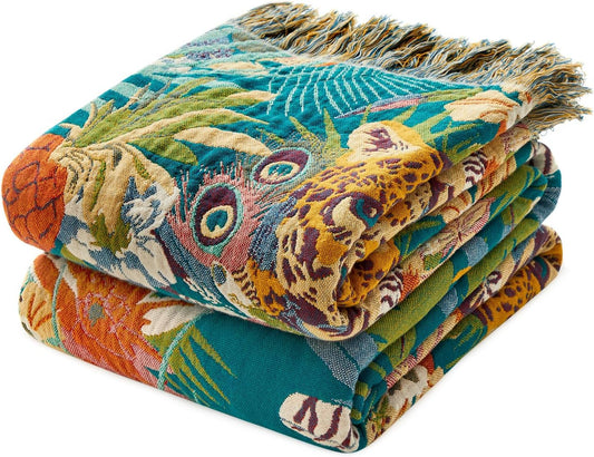 MSGKV Throw Blanket for Couch Cotton Muslin Breathable Leopard Animals Blanket 50"x60" Sofa Chair Blankets for All Seasons Lightweight Farmhouse Blankets Home Decor
