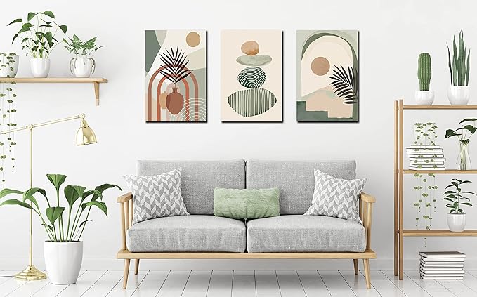 ZHAOSHOP Boho Room-Decor For Bedroom - Green Canvas Art Wall Decor - Modern Minimalist Wall Art Picture On Canvas Size 24" x 16"x 3 Pieces