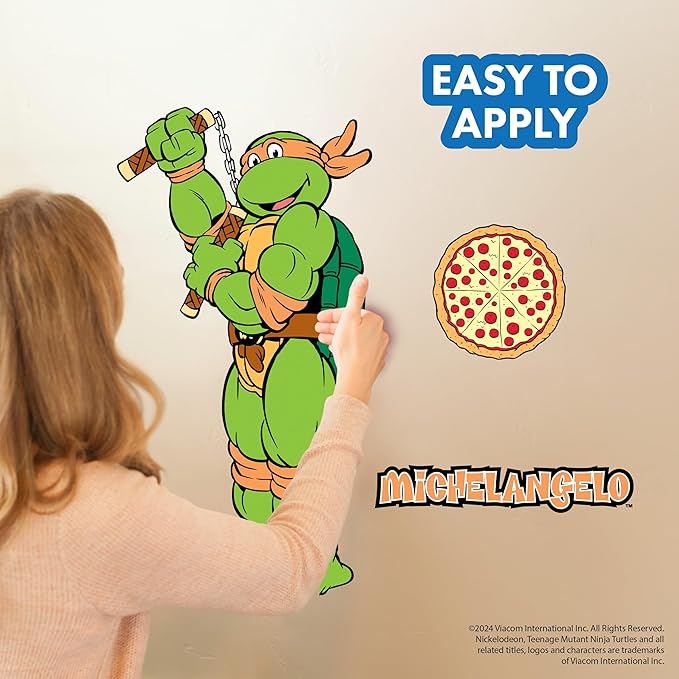 TMNT Teenage Mutant Ninja Turtles Michelangelo Wall Decal - 20" Mikey Orange Vinyl Wall Sticker Bedroom Decorations - Peel and Stick Room Decor