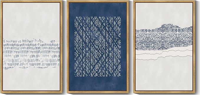 Drsoum Blue Abstract Boho Framed Wall Art Large 24x36in Minimalist Mid-Century Modern Wall Decor Geometric Artwork Kitchen Dining Room Black Framed