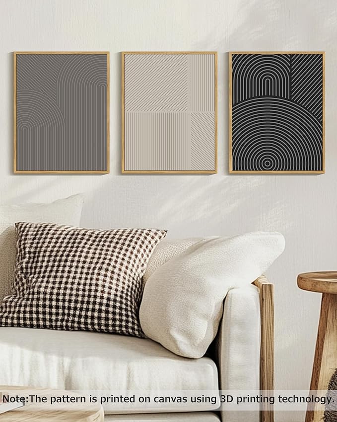 Drsoum Minimalist Abstract Wall Art Framed Modern Boho Neutral Line Wall Decor Mid Century Geometric Artwork Bedroom Living Room 11x14in Natural Framed