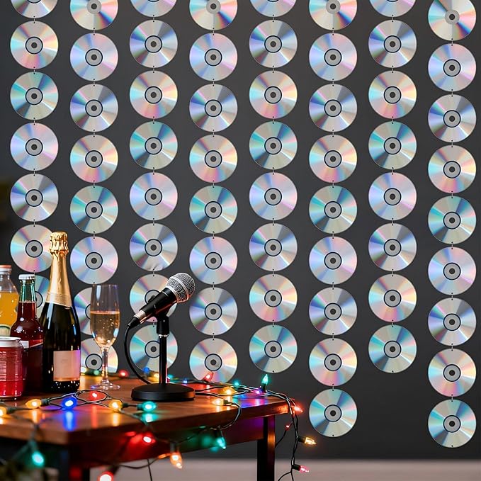 Kingdder 15 Packs 90's Party Decorations CD Disco Hanging Decor 90s Retro Disc Hanging Garlands Y2k 2000s Cutouts Banners Musical Wall Decor Sign for 1990s 2000s Theme Birthday Party Favors Supplies