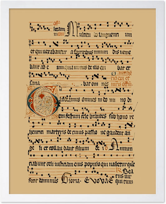 Poster Master Vintage Hymnal Poster - Retro Music Print - Gift for Artist, Friend - Graduale Aboense, Gregorian Chant Manuscript, Score - Wall Decor for Living Room, Bedroom, 16x20 White Framed
