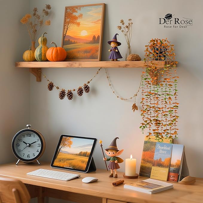 Der Rose 1Pcs Fake Fall Plants Hanging Orange Artificial Potted Faux Eucalyptus Plant Decorations for Fall Thanksgiving Bathroom Table Centerpiece Wall Kitchen Room Decor Indoor and Outdoor