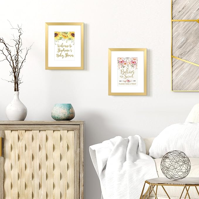 upsimples 8x10 Picture Frame Set of 10, Display Pictures 5x7 with Mat or 8x10 Without, Multi Photo Frames Collage for Wall or Tabletop Display, Gold