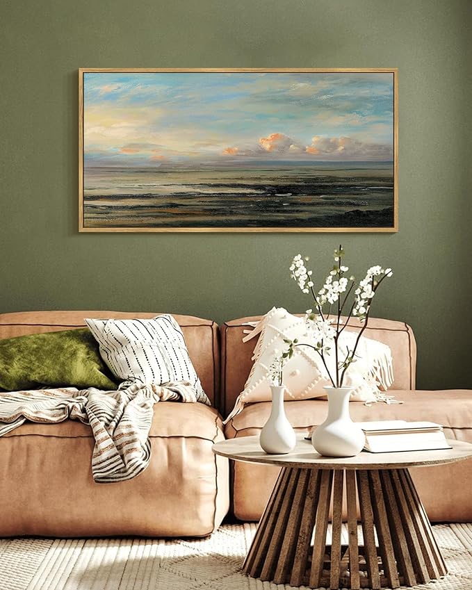SHENIFY Vintage Framed Wall Art Coastal Sky Landscape Scenery Rustic Home Decor Retro Decorations for Farmhouse Hallway Bedroom Ready to Hang Wall Artwork - 20x40in Natural Framed