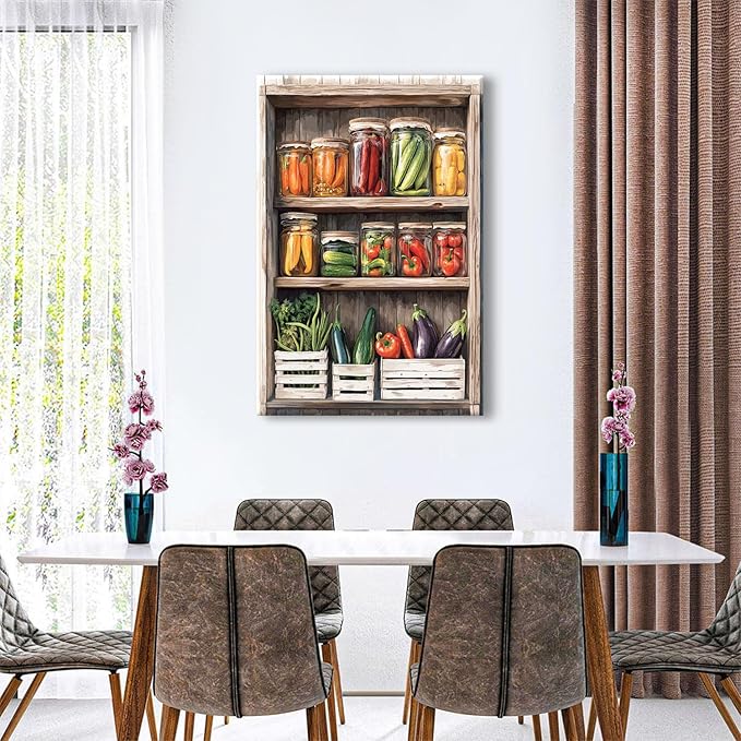 Large Colorful Spices Canvas Wall Art Kitchen Wall Decor Farmhouse Mason Jar Canvas Pictures Rustic Still Life Vegetables Fruits Painting Artwork Restaurant Dining Room Home Bar Decorations 32x48"