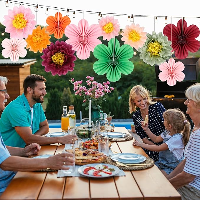 BestoFun 12PCS Tissue Paper Flower Fans – Wine Red & Pink Party Decorations for Birthday, Wedding, Baby Shower, Anniversary, Bridal Shower, Holiday Party