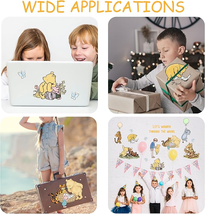 Winnie Character Stickers, Winnie Inspirational Stickers, The Pooh Wall Stickers for Kids, The Pooh Removable Sticker for Baby Kids Nursery Children Room Bedroom Living Room Playroom Wall Decoration