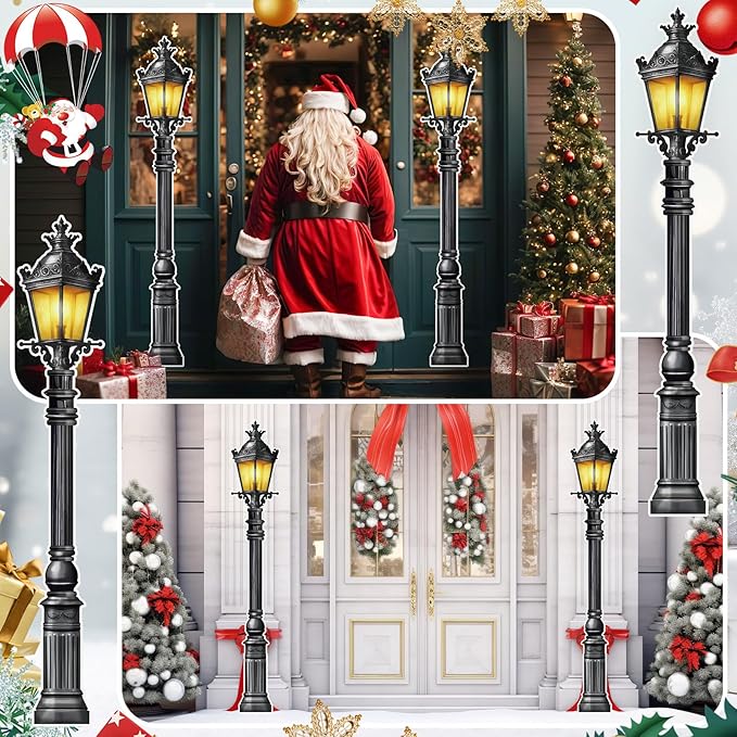 Honoson 2 Pcs 6' Tall Mardi Gras Lamp Post Cutouts Winter Vintage Life Size Lamppost Photo Props New Orleans Carnival Street Light Wall Decorations for Masquerade Party Backdrop Home Decor (Plastic)