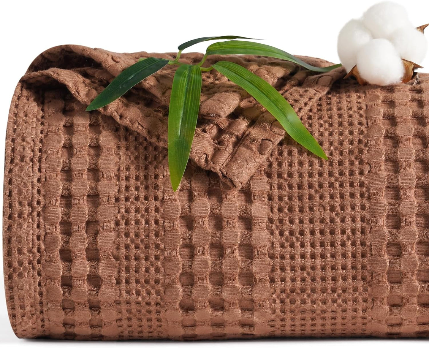 PHF Cooling Waffle Blanket Twin Size, Lightweight 60% Rayon Derived from Bamboo & 40% Cotton Breathable Blanket for Hot Sleepers, Soft and Luxury for Bed Couch and Sofa, 66"x90", Burnt Umber