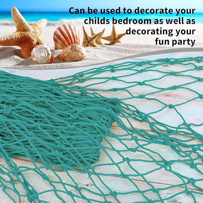 ZUEXT Aqua Decorative Fishing Net 5x10 ft, 3 Pack Large Picture Fish Net, Wall Photo Hanging Fishnet Decor for Nautical Mermaid Pirate Ocean Themed Hawaii Beach Under the Sea Party Decorations