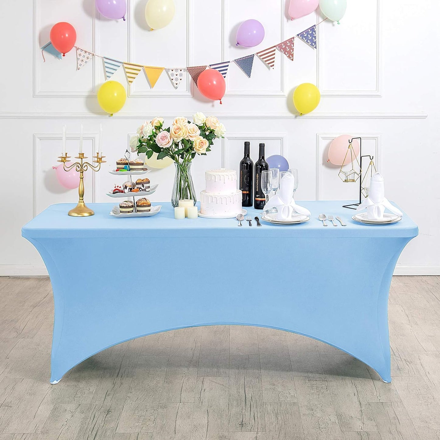 Spandex Table Cover for 4FT or 6ft or 8ft Table Universal Fitted Stretch Tablecloth for Party, Banquet, Wedding and Events-Blue Mist