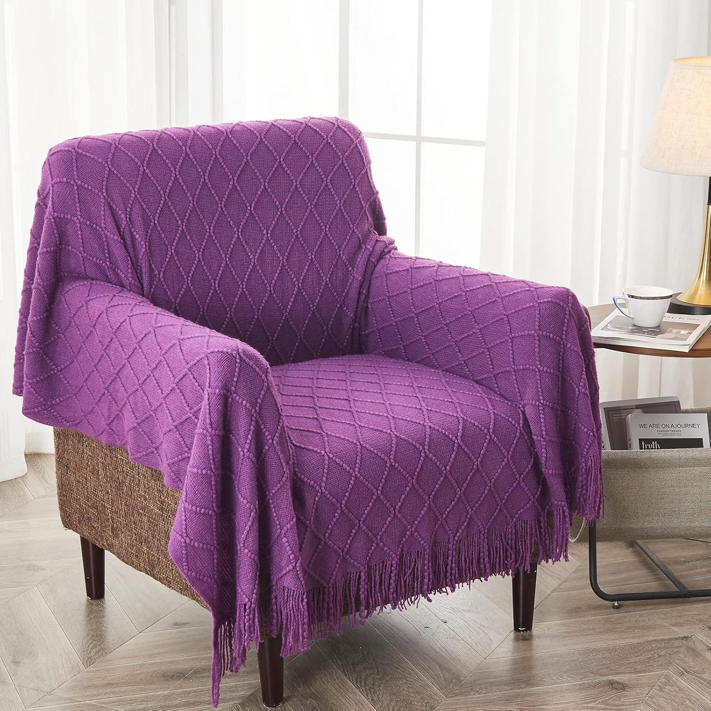 inhand Valentine's Day Gifts Throw Blanket Purple for Couch, Soft Living Room Home Decor Twin Size Knitted Blanket, Outdoor Lightweight Breathable Summer Blanket, Farmhouse Woven Decorative, 60"x80"