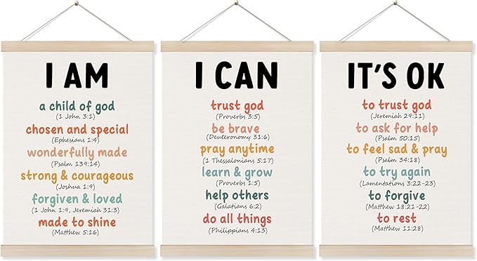 Koesus Inspirational Christian Classroom Wall Art Poster Hanger Frame 12x16 Inch Set of 3, Positive Affirmations for Kids, Motivational Canvas Pictures Prints Framed Wall Decor for Classroom Kids Room Playroom