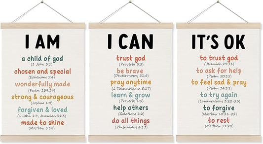 Koesus Inspirational Christian Classroom Wall Art Poster Hanger Frame 12x16 Inch Set of 3, Positive Affirmations for Kids, Motivational Canvas Pictures Prints Framed Wall Decor for Classroom Kids Room Playroom