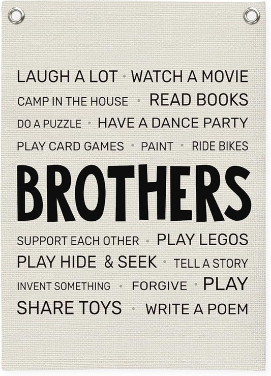 Boys Room Decor,Brothers Make The Best Friends Toddler Room Banner,Playroom Linen Canvas Wall Hanging Flag Decor for Nursery,Playroom,Bedroom,Living Room 18x25 Inch