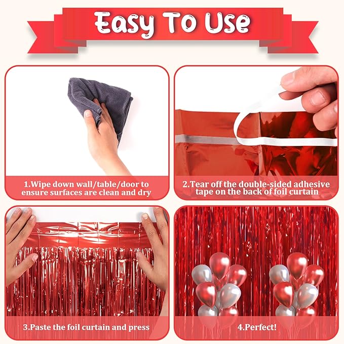 3.3 x 6.6 ft Foil Fringe Backdrop Curtains, Tinsel Streamers Party Decorations, Fringe Backdrop for Birthday, Baby Shower, Gender Reveal, Graduation (6, Red)