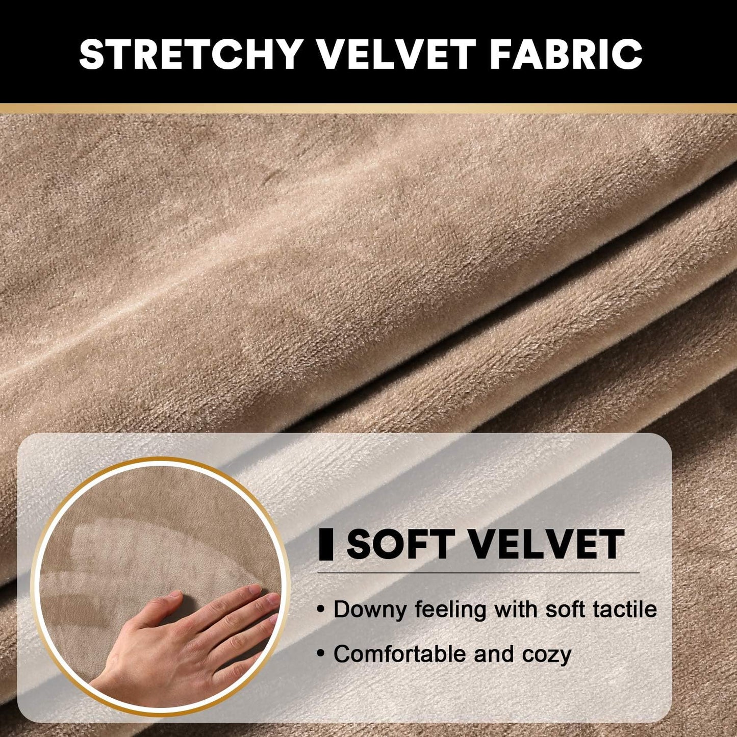 PrinceDeco Super Soft Couch Cushion Covers for Sectional Couch, Velvet Sofa Slipcover for Cushion Sofa pet Friendly with Elastic Bottom(Each Width Up to 29.5", Camel)
