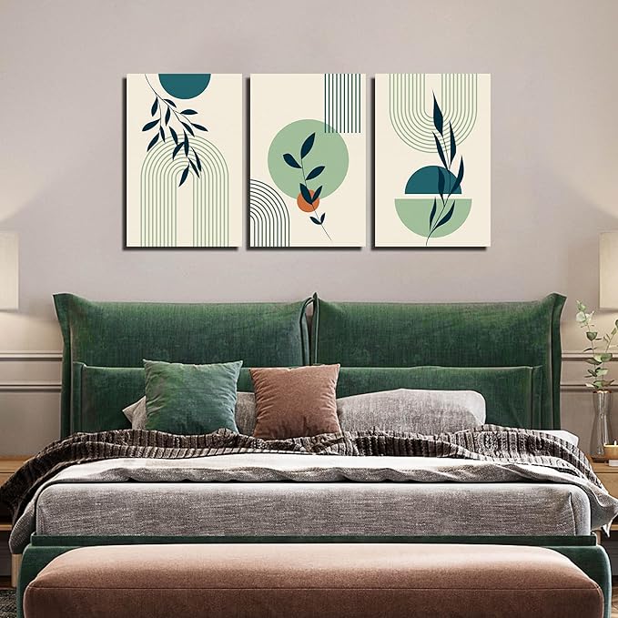ZHAOSHOP Boho Artwork for Walls Bedroom Green Plants Prints Wall Art for Living Room 3 Piece Minimalism Picture Wall Decor Size 16 x 24 Inch